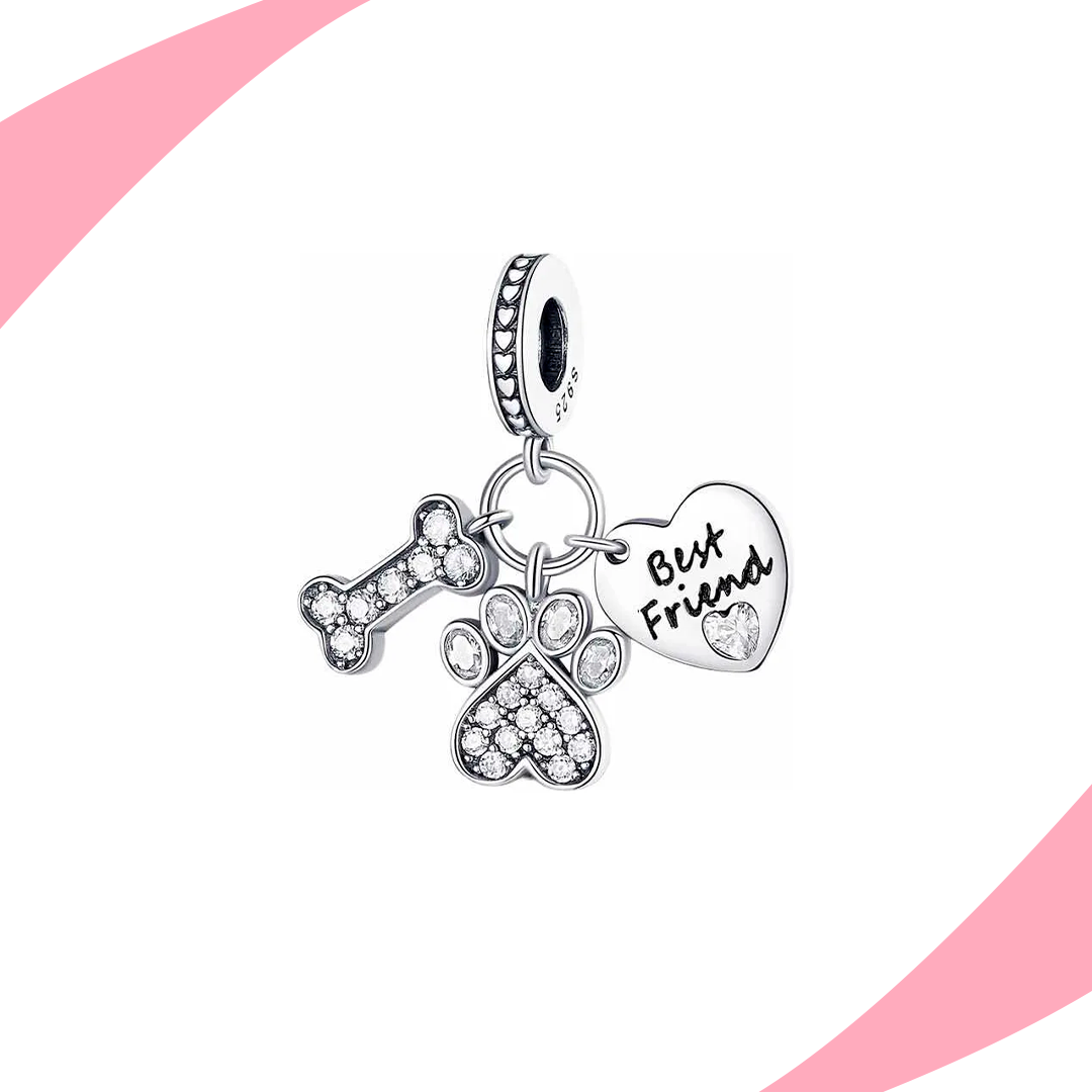 Charm Huella de Perro, Hueso y Corazón