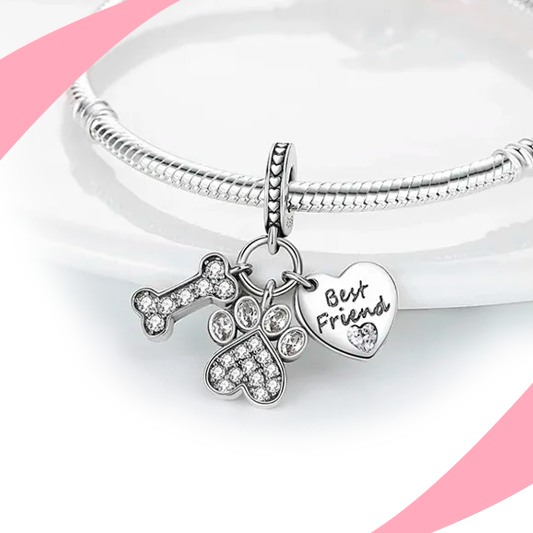 Charm Huella de Perro, Hueso y Corazón